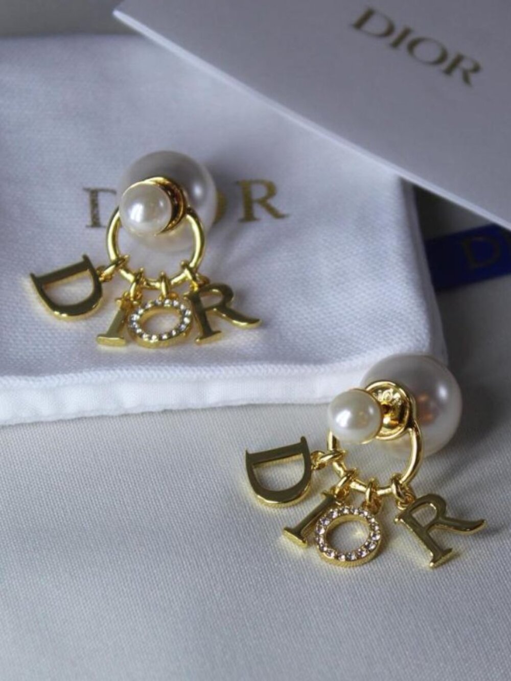 Christian Dior Tribales Crystal Drop Charms and Pearls Gold Tone Stud Earrings - Picture 2 of 5